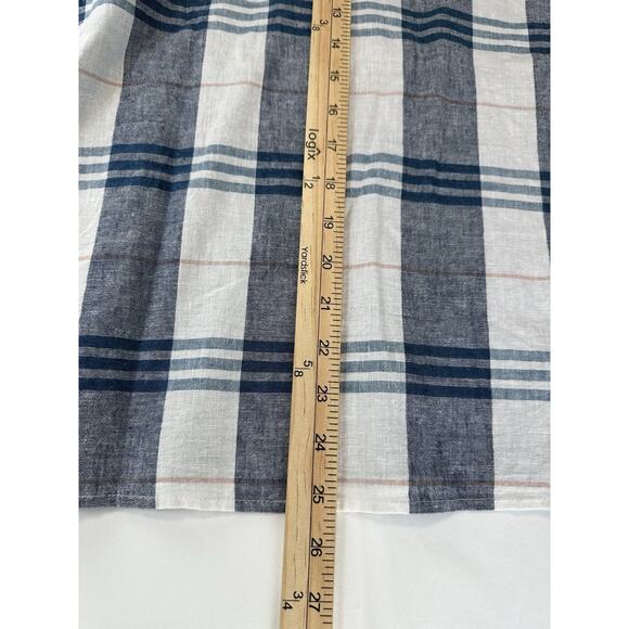 Liz Claiborne 3/4 Sleeve Tunic Blouse Top M Linen Cotton Blend Blue White Plaid - Picture 15 of 15